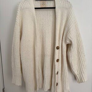 Urban Outfitters Chunky Knit Button Cardigan Cream Oversized